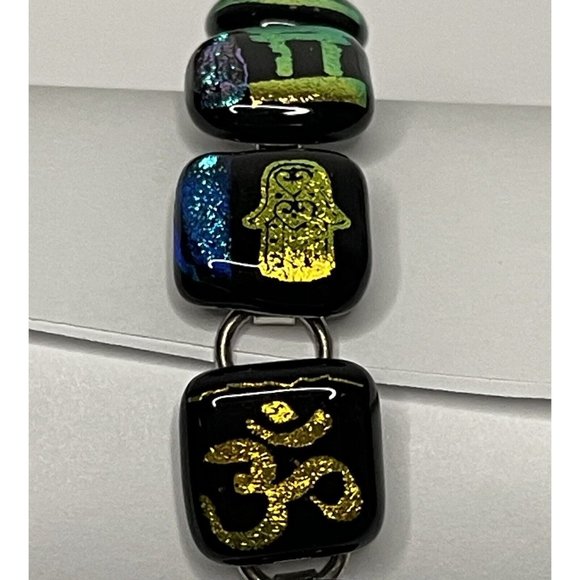 Coexist Peace Bracelet Religious Symbols Dichroic Glass Metallic Iridescent Foil - Picture 3 of 14